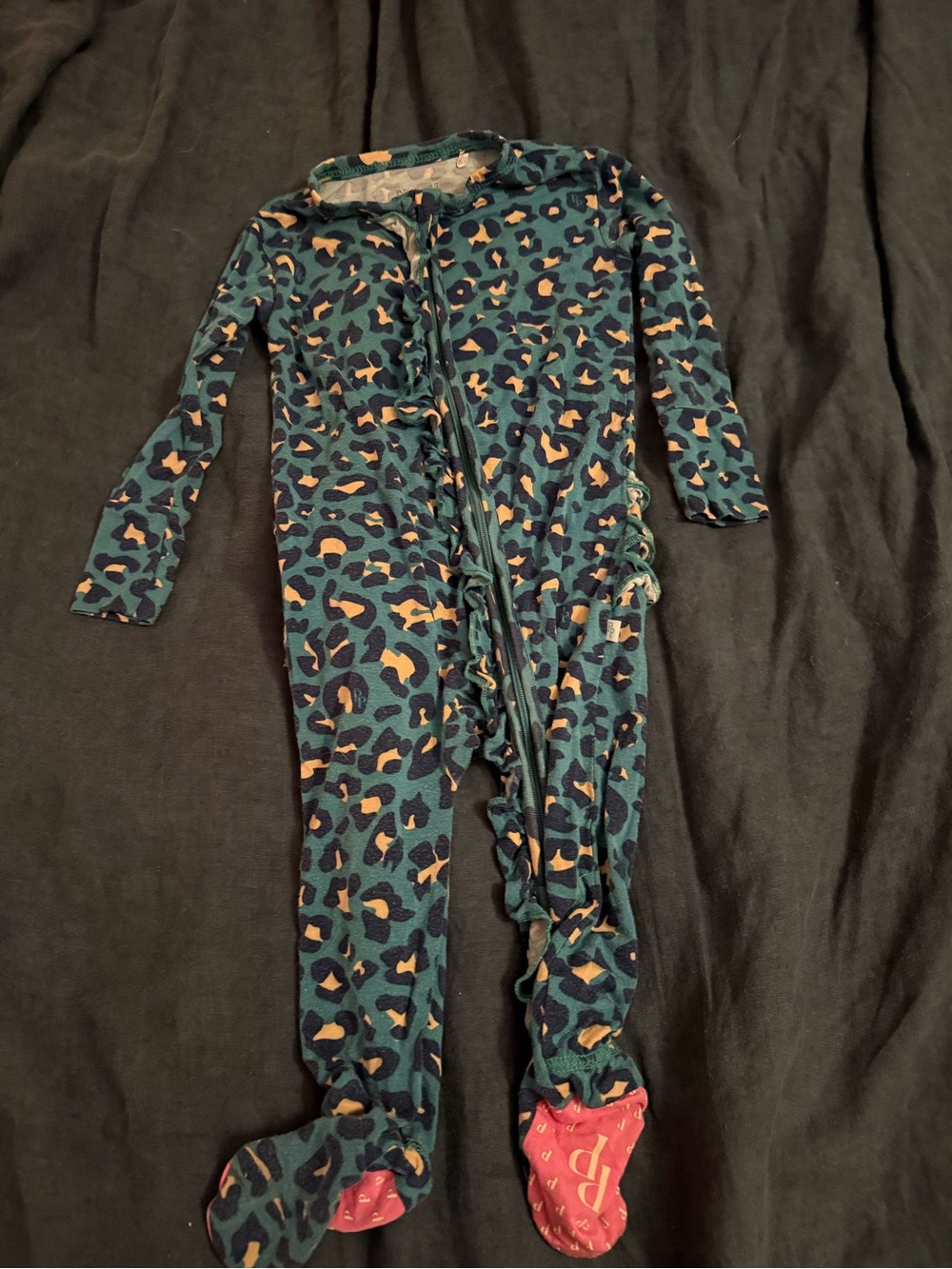 Posh Peanut Teal Leopard-Print Footed One-Piece